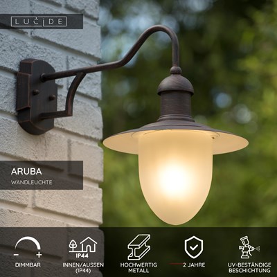 Lucide ARUBA - Wandleuchte Innen/Außen - Ø 25 cm - 1xE27 - IP44 - Rostfarbe